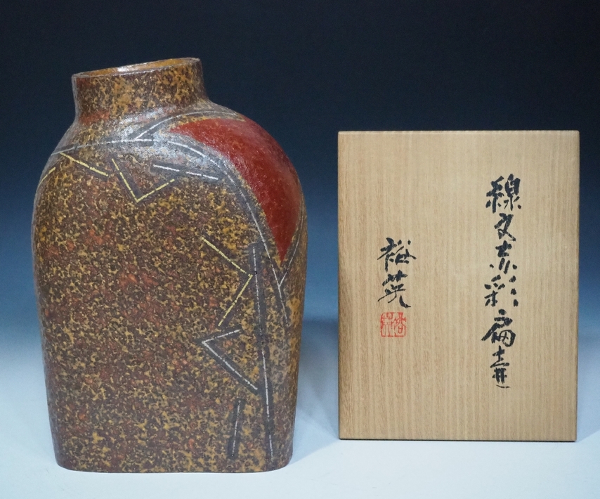 加藤裕英作（七代幸兵衛） 線文赤彩扁壺-