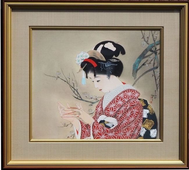 アーティスト【出品12/4まで】美品 三輪良平「舞妓」日本画 共シール有